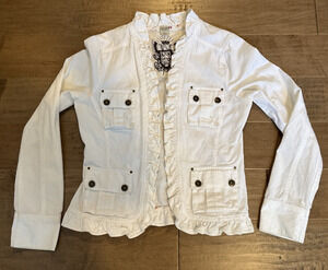 Nick & Mo Vintage White Ruffle Jean Jacket Large Cotton Boho Nordstrom